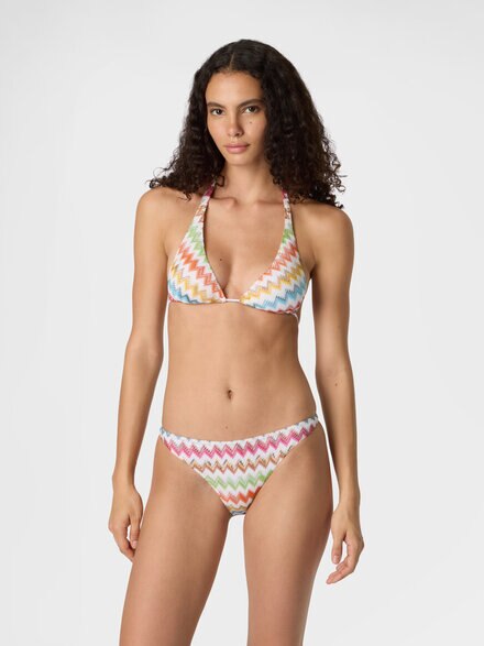 Bikini in lam&eacute; viscose with micro zigzag pattern, White & Multicoloured - MC23SP00BR014JSM9X3