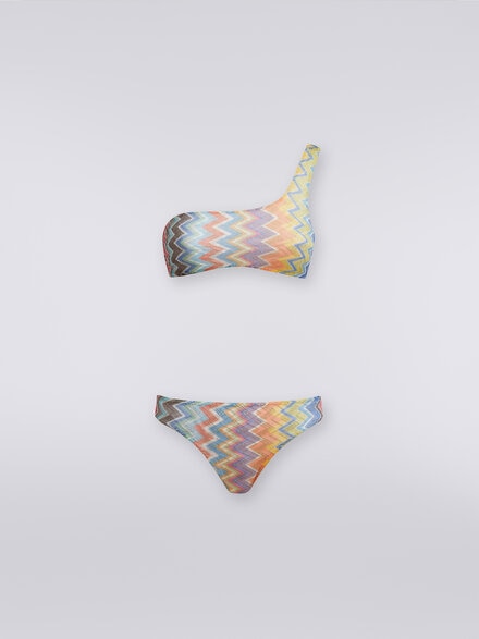 Zigzag viscose one-shoulder bikini with lurex, Multicoloured  - MC23SP02BR00XGSM9D6