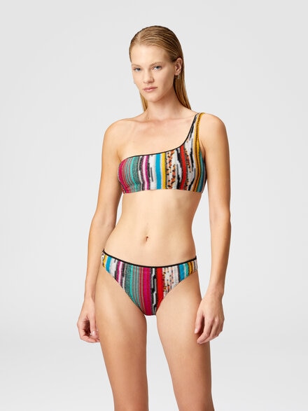 One-shoulder bikini in lamé slub viscose, Multicoloured  - MC23SP02BR00ZZS208H