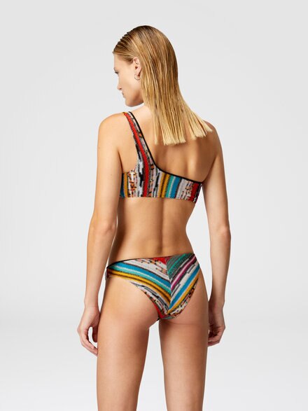 One-shoulder bikini in lamé slub viscose, Multicoloured  - MC23SP02BR00ZZS208H