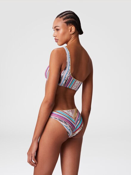 One-shoulder bikini in lamé slub viscose, Multicoloured  - MC23SP02BR00ZZSM9L1
