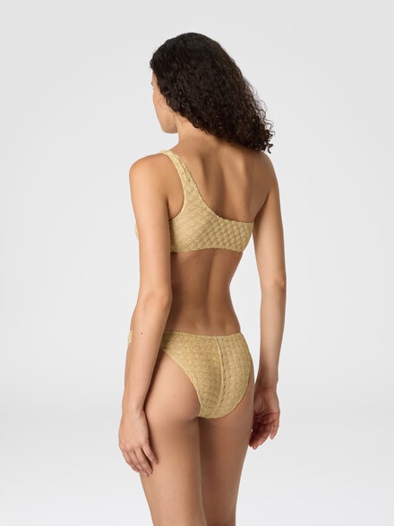 One-shoulder bikini in lamé viscose with raschel workmanship, Gold - MC23SP02BR014RS10BY