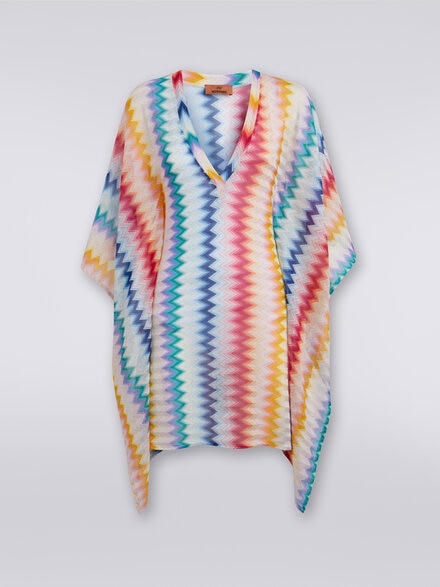Short cover up kaftan in zigzag viscose with lurex, Multicoloured  - MC23SQ03BR00TFSM99G