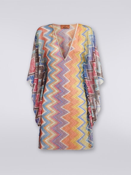 Short zigzag cover-up kaftan with lurex, Multicoloured  - MC23SQ03BR00XGSM9D7