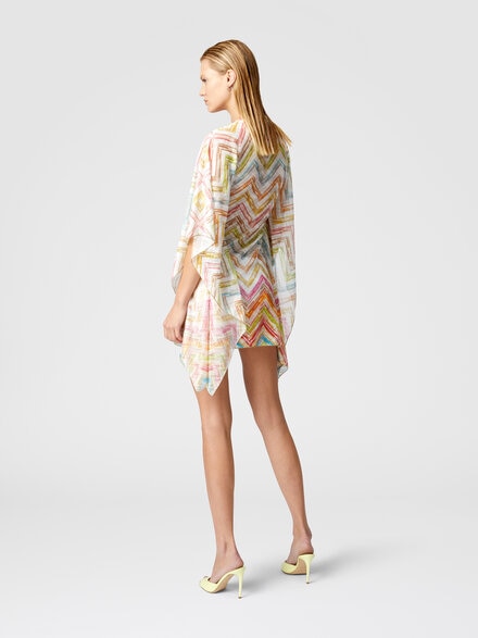 Short covered up caftan in printed tulle, Multicoloured  - MC23SQ03BR010XSM9N4
