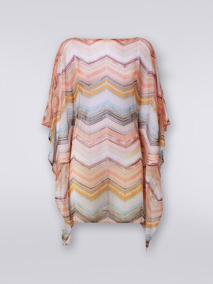 Short cover up kaftan in zigzag viscose blend with lurex, Multicoloured  - MC23SQ04BT006USM98O