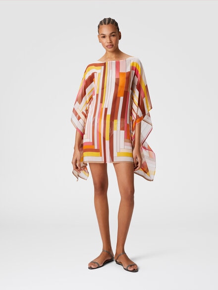 Short printed silk kaftan with wide sleeves, Multicoloured  - MC23SQ04BW00USS80CW