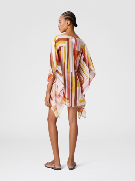 Short printed silk kaftan with wide sleeves, Multicoloured  - MC23SQ04BW00USS80CW