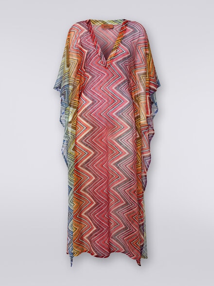 Langer Kaftan zum Überziehen am Strand aus Stoff mit Zickzack-Print, Mehrfarbig  - MC23SQ05BR00THS4157