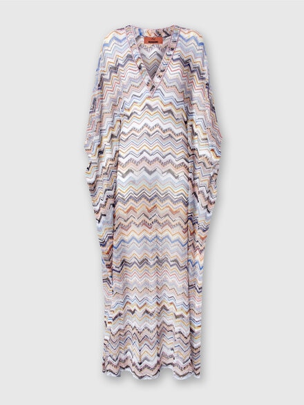 Long cover up kaftan in zigzag viscose with lurex, Multicoloured  - MC23SQ05BR00TISM99J