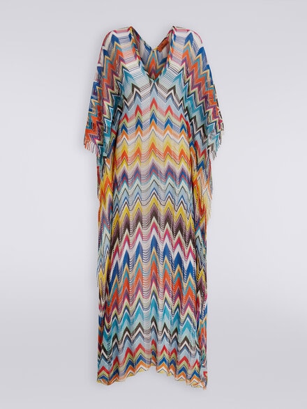 Fringed long cover-up kaftan with lurex, Multicoloured  - MC23SQ05BR00XISM9D9