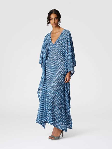 Viscose lamé shell motif kaftan with batwing sleeves, Multicoloured  - MC23SQ05BR011ZS72KA