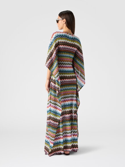 Long caftan cover-up with micro pixel-effect zigzag pattern, Black & Multicoloured - MC23SQ05BR014FSM9YJ