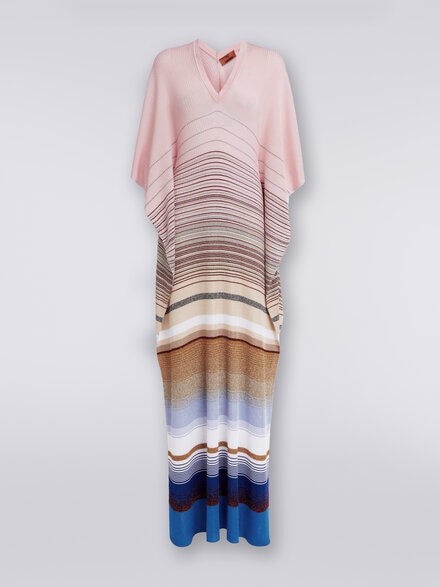 Long cover up kaftan in striped ribbed knit with lurex, Multicoloured  - MC23SQ05BT006SSM99L