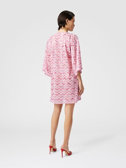 Short viscose-blend tulle kaftan with slub zigzag, White &  Pink  - MC23SQ08BJ00NBS30EV