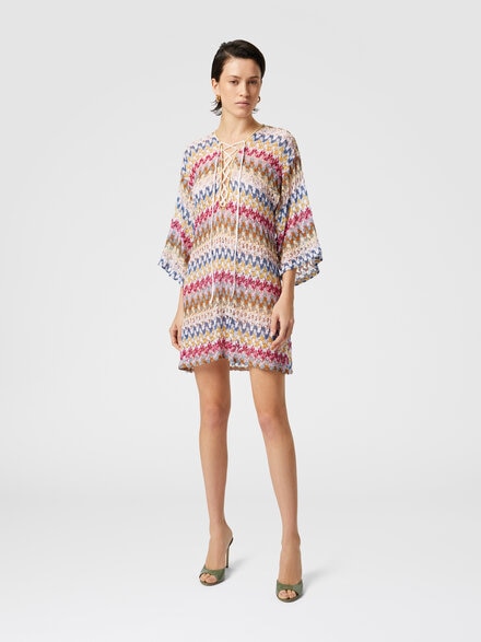 Short cover-up caftan in lamé viscose lace, Multicoloured  - MC23SQ08BR0000S01FQ