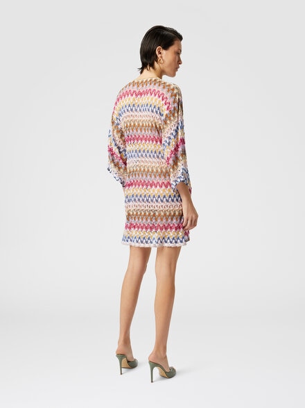 Short cover-up caftan in lamé viscose lace, Multicoloured  - MC23SQ08BR0000S01FQ