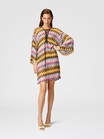 Short cover-up caftan in lamé viscose lace, Multicoloured  - MC23SQ08BR0000S91NA