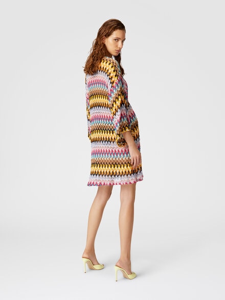 Short cover-up caftan in lamé viscose lace, Multicoloured  - MC23SQ08BR0000S91NA
