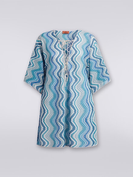 Kurzer Strandkaftan mit geflochtener Schnürung, Blau - MC23SQ08BR00XKS72G5