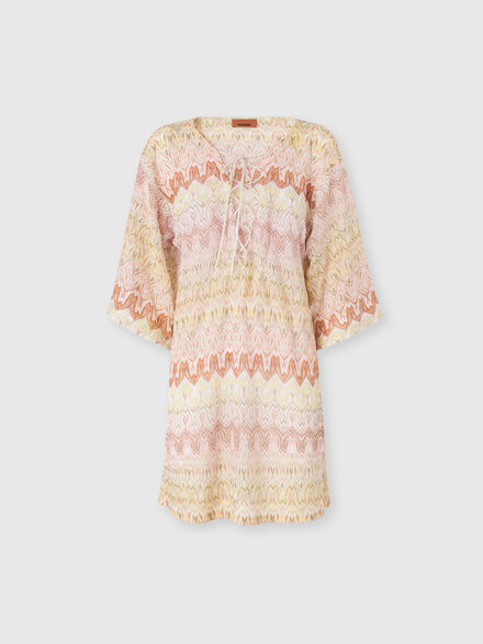 Short caftan in space-dye lace, Pink & Gold - MC23SQ08BR015FS2099