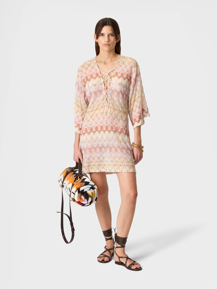 Short caftan in space-dye lace, Pink & Gold - MC23SQ08BR015FS2099