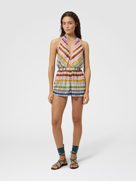 Kurzer Jumpsuit aus T&uuml;ll mit Zig Zag-Muster, Mehrfarbig  - MC24SG00BR015ZSMSP1