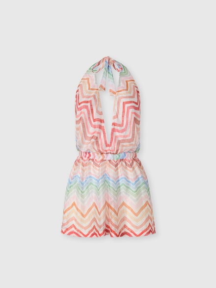 Combinaison courte copricostume imprim&eacute;e zig zag, Rose  - MC24SG00BR016ES30GI