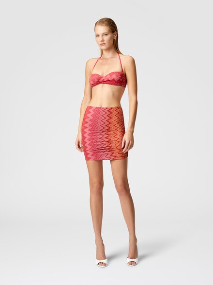 Minskirt cover-up in stretch nylon zig zag lamé, Red  - MC24SH00BJ00LIS416I