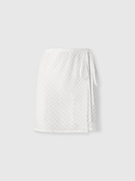 Mini pareo skirt in lamé viscose with raschel workmanship, White  - MC24SH01BR014RS01JW