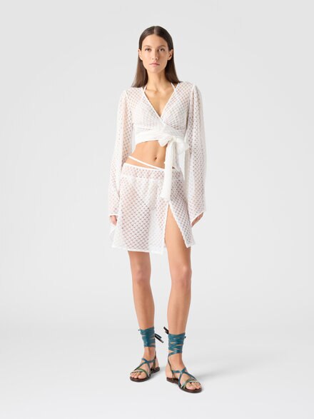 Mini pareo skirt in lamé viscose with raschel workmanship, White  - MC24SH01BR014RS01JW