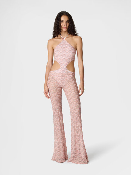 Pantalon &eacute;vas&eacute; en viscose lam&eacute; &agrave; motif feuillage, Multicolore  - MC24SI00BR014XS30FW