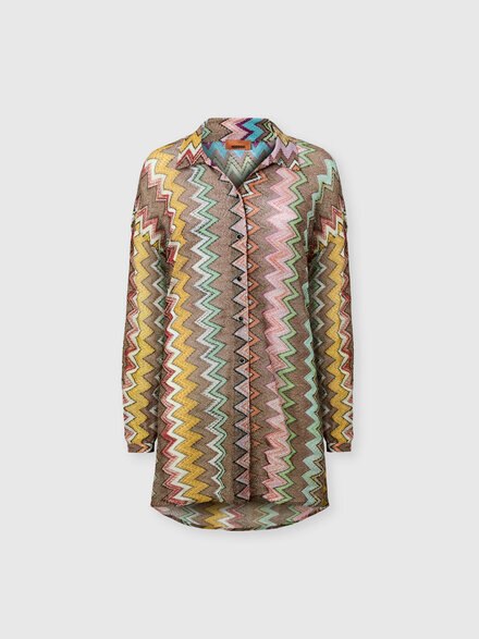 Blouse en viscose lam&eacute; &agrave; grand motif zigzag, Noir & Multicolore - MC24SK00BR014KSM9YK
