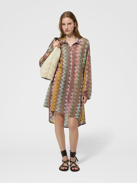 Blouse en viscose lam&eacute; &agrave; grand motif zigzag, Noir & Multicolore - MC24SK00BR014KSM9YK