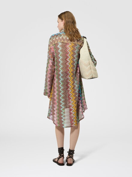 Blouse en viscose lam&eacute; &agrave; grand motif zigzag, Noir & Multicolore - MC24SK00BR014KSM9YK