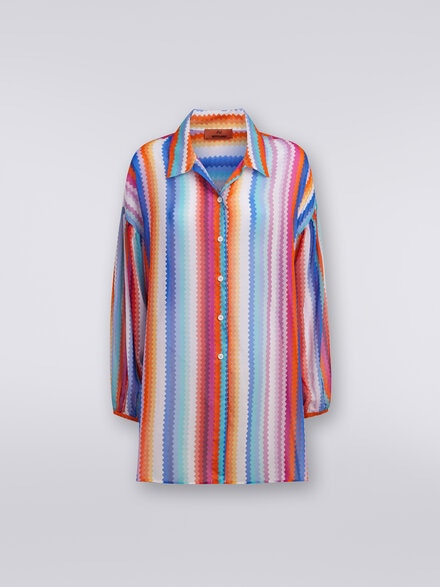 Chemisier blouse in zigzag print silk and cotton, Multicoloured  - MC24SK00BW00PNSM99F