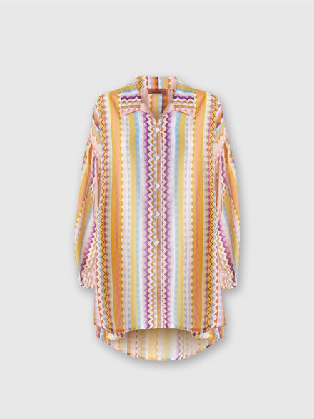 Blusa extragrande de seda y algodón con estampado en zigzag, Multicolor  - MC24SK00BW00TFSM9D5