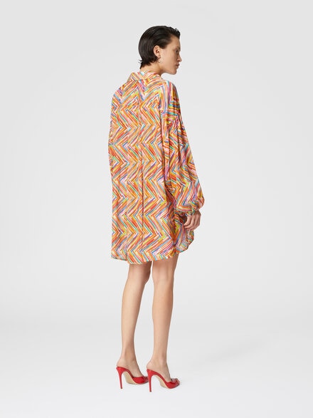 Oversized shirt in printed cotton and silk blend, Multicoloured  - MC24SK00BW00UUSM9N1