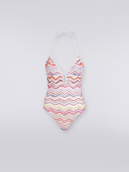 One-piece swimming costume in zigzag crochet with lurex, Multicoloured  - MC24SP00BR00TISM99I