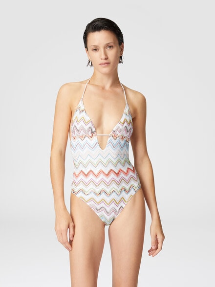 One-piece swimsuit with zig zag lamé 3D, Multicoloured  - MC24SP00BR0101SM9KZ