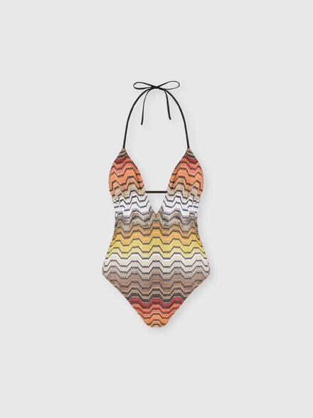 One-piece swimsuit with greek motif, Multicoloured  - MC24SP00BR015DS91SC