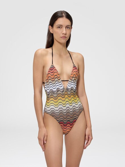 One-piece swimsuit with greek motif, Multicoloured  - MC24SP00BR015DS91SC