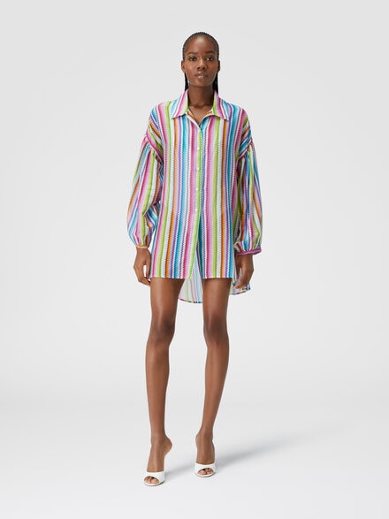Oversized printed silk and cotton shirt, Multicoloured  - MC24WK00BW00U3SM9HA