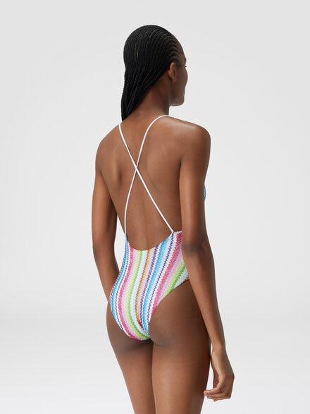 Bañador de una pieza con estampado en zigzag y escote en V, Multicolor  - MC24WP01BR00Z4SM9HA