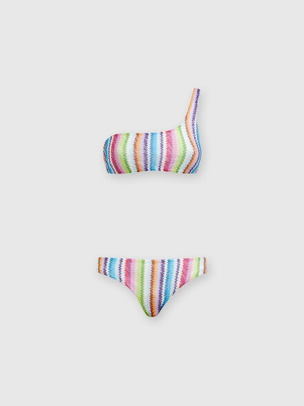 Bikini de un solo hombro con estampado en zig zag, Multicolor  - MC24WP02BR00Z4SM9HA