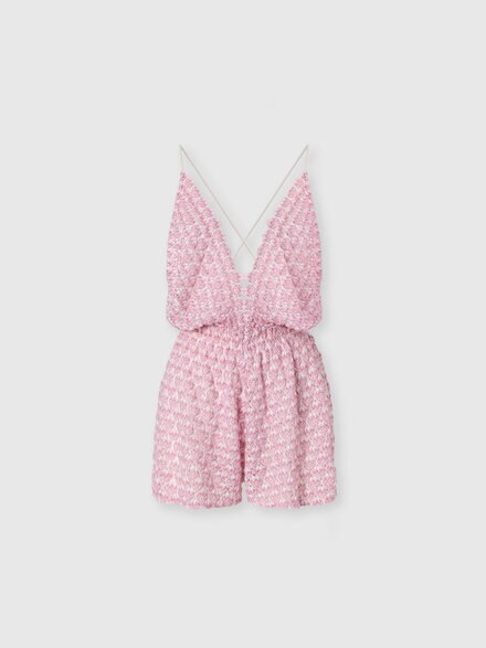 Short jumpsuit in lace with open back, Pink  - MC25SG01BR012TS30GH
