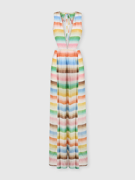 Long jumpsuit with d&eacute;grad&eacute; zigzag pattern and slits, Multicoloured  - MC25SG04BR014GSM9X2