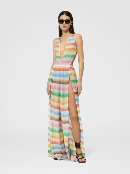 Long jumpsuit with d&eacute;grad&eacute; zigzag pattern and slits, Multicoloured  - MC25SG04BR014GSM9X2