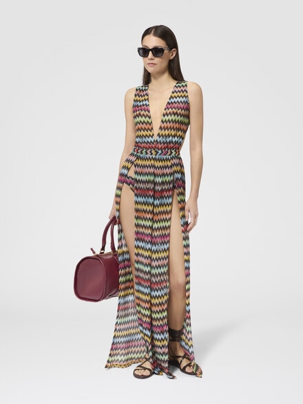 Mono en viscosa lam&eacute; con micro zigzag y escote en V, Negro & Multicolor - MC25SG04BR014JSM9YL