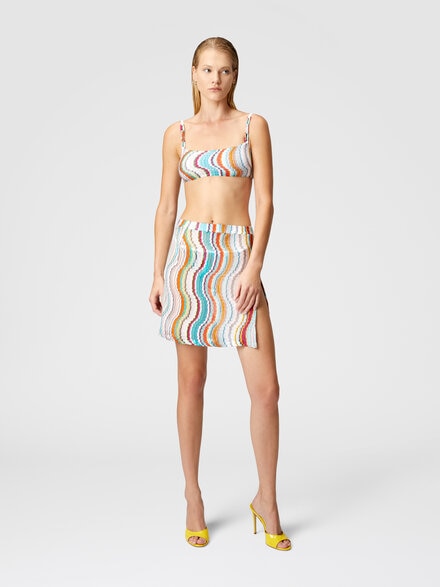 Cover-up miniskirt with lamé wave motif and slit, Multicoloured  - MC25SH01BR0100SM9L0